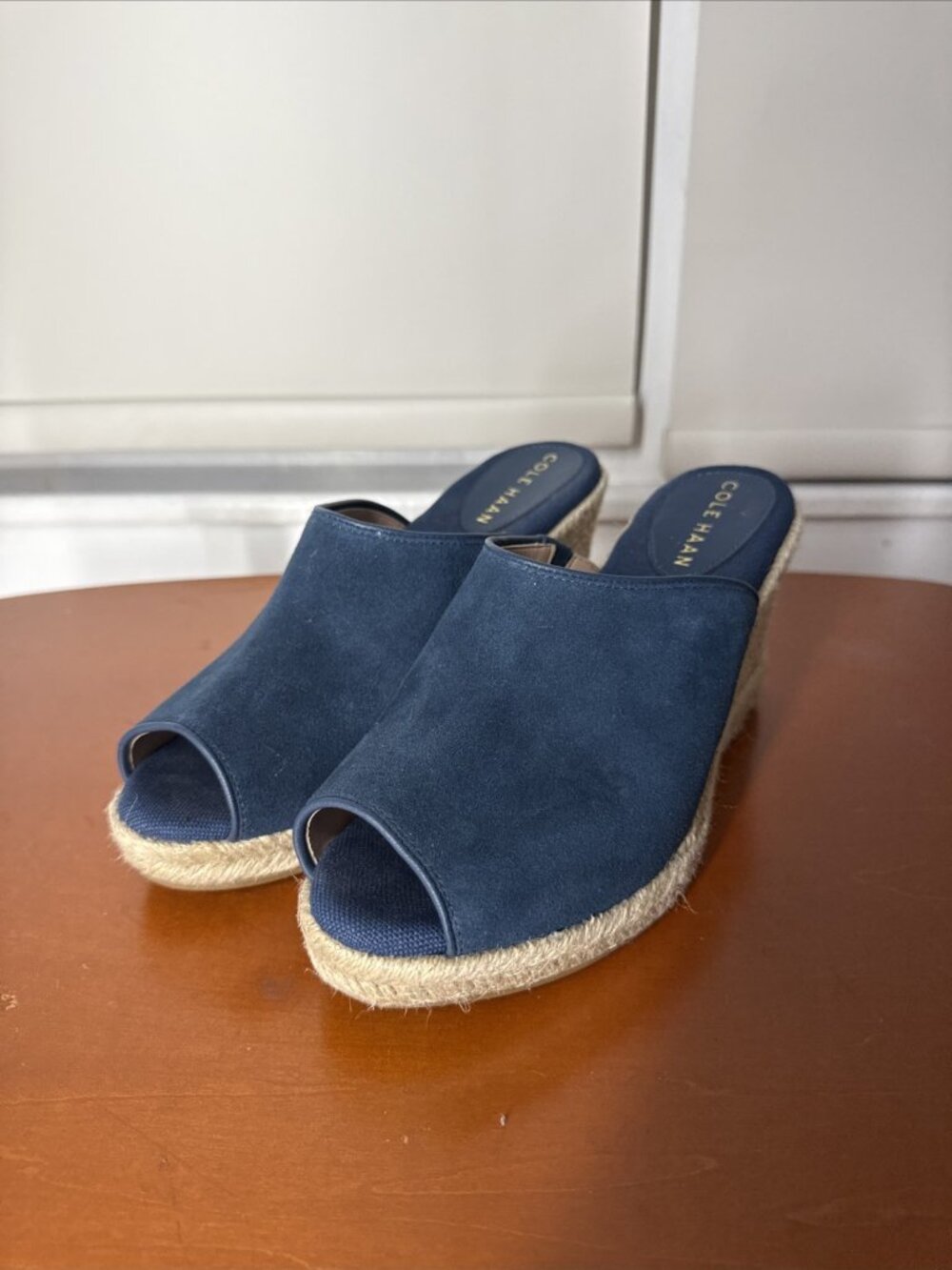 Cole Haan Cloudfeel Mule (Suede) Womens Size: 8 Blue Jute Wrapped Wedge Heel